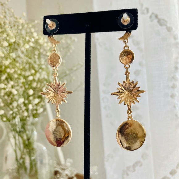 Boho Moon And Stars Drop Earrings Blue - Picture 5 of 5